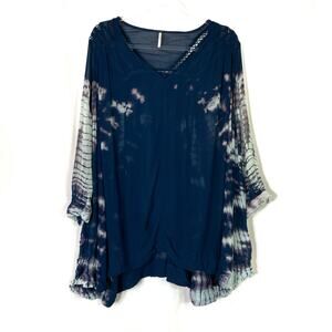 Free People | Tie Dye Me Down Sheer Tunic Top Blue Viscose Womens Large